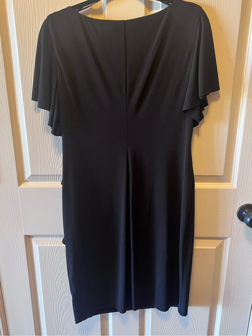 Jessica Howard Black Ruffle Cocktail Dress Size 14 Elegant Flutter Sleeve Sheath - Picture 4 of 10